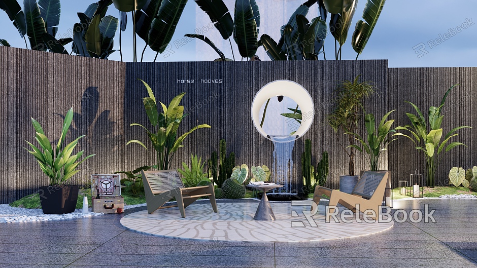 Courtyard Garden Villa Garden Water View Wall Falling Water View model