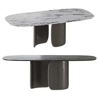 Modern Oval And Round Dining Tables With Marble And Black Tops And Metal Legs 3d model