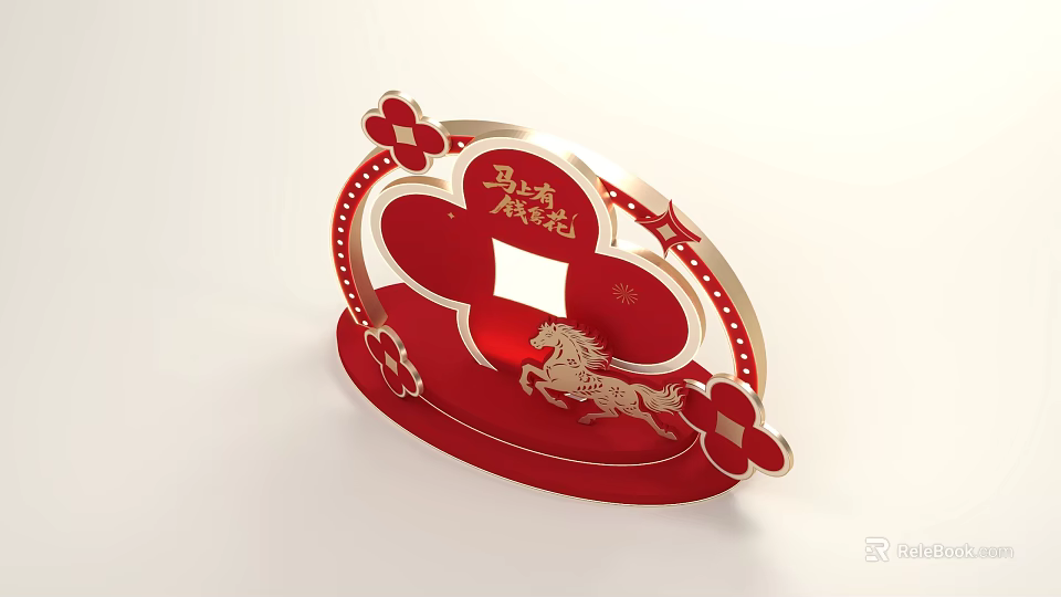Red Themed Photo Check In Spot With Lucky Horse Design And Decorative Elements 3d model 