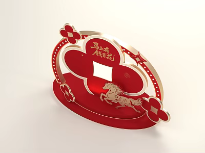 Red Themed Photo Check In Spot With Lucky Horse Design And Decorative Elements 3d model