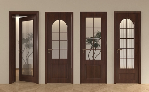 American style single door solid wood single door glass door 3d model