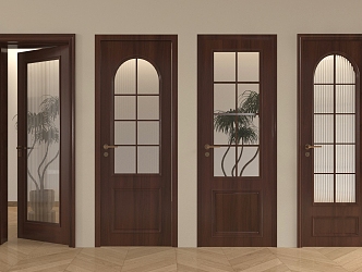 American style single door solid wood single door glass door 3d model