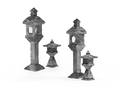 Traditional Stone Lantern Sculptures With Various Sizes And Tower Shaped Design 3d model
