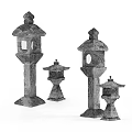 Traditional Stone Lantern Sculptures With Various Sizes And Tower Shaped Design