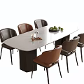 Modern Brown Leather Dining Chairs With Gray Oval Table Set For Home Interior 3d model