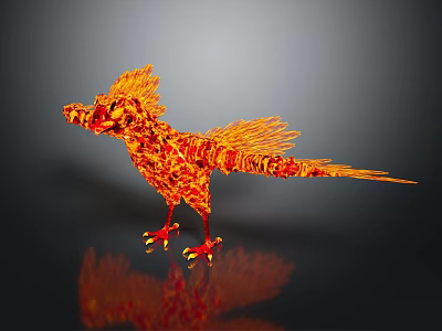 Game Movie Character Flaming Fire Bird with Fiery Feathers and Reflective Standing Pose 3d model