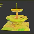 Rustic Two Tiered Stone Fountain Architectural Structure With Moss Covered Base And Square Platform