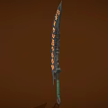 Fantasy Scimitar Weapon With Black Blade Orange Runes Green Hilt And Decorative Patterns