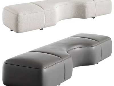 Light Beige Fabric And Dark Gray Leather Curved Modular Stools For Home Decor 3d model