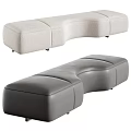 Light Beige Fabric And Dark Gray Leather Curved Modular Stools For Home Decor