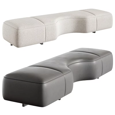 Light Beige Fabric And Dark Gray Leather Curved Modular Stools For Home Decor 3d model
