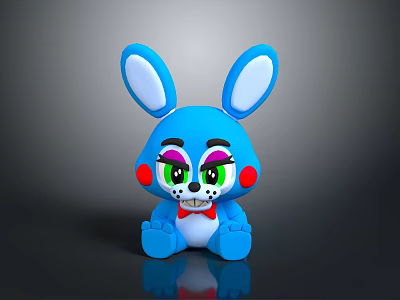 Cute Blue Rabbit Plush Toy With Big Ears Colorful Eyes Red Cheeks And Bow Tie 3d model