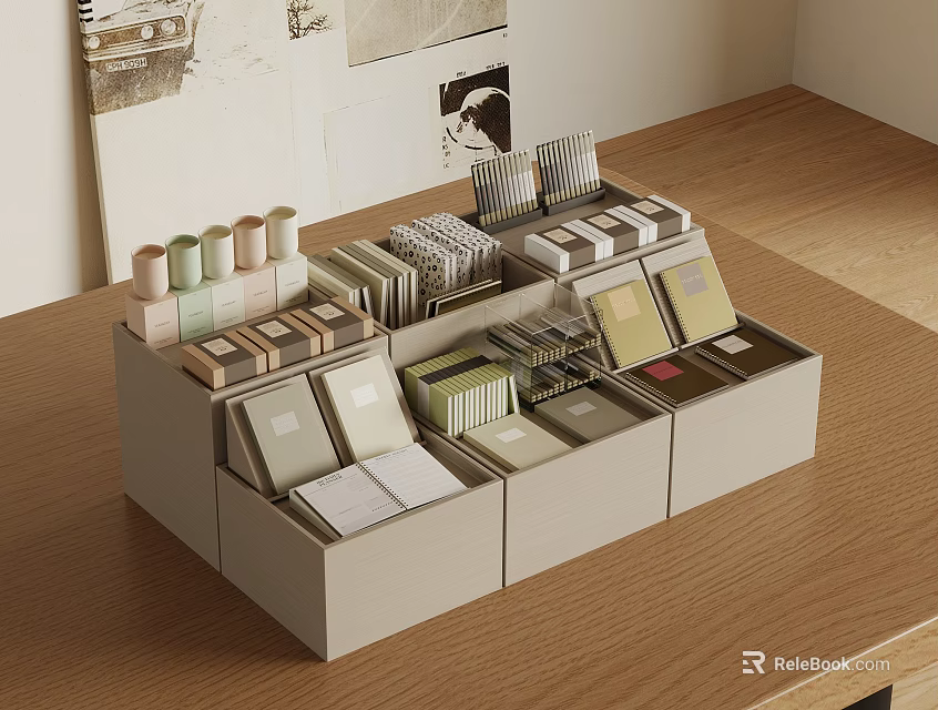 Multi Layer Storage Baskets With Divided Compartments For Desktop Stationery Organization On Wooden Tabletop 3d model 