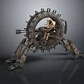 Skeleton Figure Seated In Mechanical Gear Structure With Circular Frame And Mechanical Legs 3d model