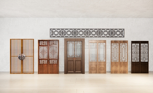 Chinese-style double doors and windows 3d model