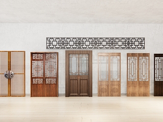 Chinese-style double doors and windows 3d model