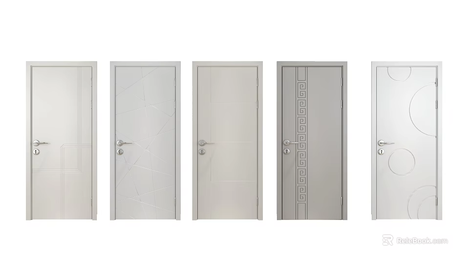 Modern Interior Hinged Doors Featuring Various Panel Styles And Handles 3d model