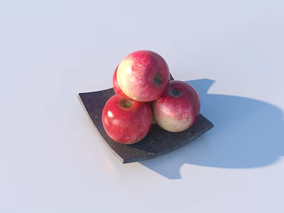 Three Fresh Red Apples Placed On Black Plate For Healthy Daily Snack 3d model