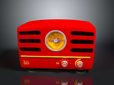 Vintage Red Radio With FM AM Dials Knobs And Classic Speaker Grilles 3d model