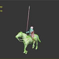Man Riding White Horse In Armor Holding Spear With Red Decorations