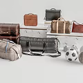 Assorted Stylish Luggage and Bags Collection With Leather Suitcases Canvas Duffel And Sports Balls
