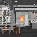 Modern Industrial Café Interior With Concrete Ceiling Tables And Orange Decor