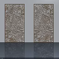 Double Wooden Hinged Doors With Intricate Carved Patterns In Modern Interior