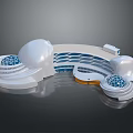 Futuristic Architectural Design Featuring White Curved Shapes Blue Decorative Elements And Circular Layout 3d model