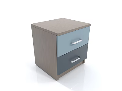 Modern Bedside Table With Light Wood Finish Two Drawers Blue Grey And Silver Handles 3d model