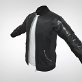 Black Leather Bomber Jacket With White T-shirt Underneath Zipper Front And Pockets