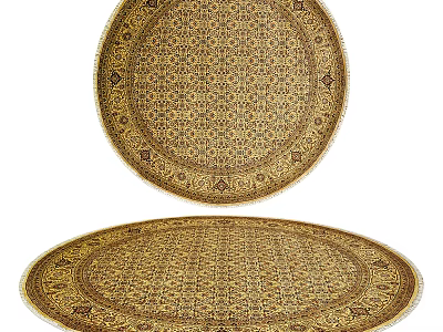 Round Carpet with Intricate Traditional Pattern and Beige Golden Tones for Home Living Room Decor 3d model