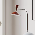 Modern Brown Wall Lamp With Curved Metal Arm And White Shade On Wall