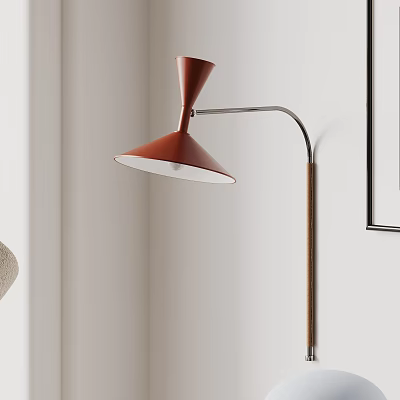 Modern Brown Wall Lamp With Curved Metal Arm And White Shade On Wall 3d model