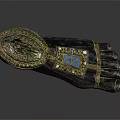 Antique Decorative Foot Shaped Household Item With Gold Trim And Blue Inlays