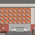 Modern Bedroom Wall With Colorful Repeating Cartoon Patterns And Vibrant Design Elements