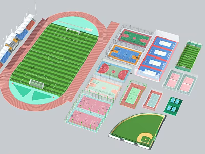 Modern Football Field With Surrounding Basketball Courts Tennis Courts Running Track And Sports Facilities 3d model