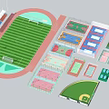 Modern Football Field With Surrounding Basketball Courts Tennis Courts Running Track And Sports Facilities 3d model