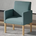 Light Blue Fabric Single Armchair With Armrests And Solid Wooden Legs 3d model