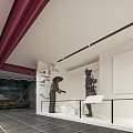 Modern Exhibition Hall With Display Cabinets Statues Background Wall And Tile Floor