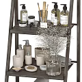 Stylish Bathroom Accessories Storage With Shelves Towels Bottles And Decorative Plants