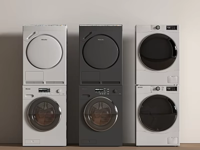 Three Stylish Front Load Washing Machines With Stackable Design And Digital Control Panels 3d model