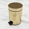 Public Facility Golden Pedal Trash Can With Modern Design On Marble Surface