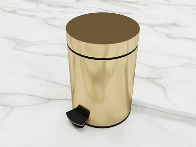 Public Facility Golden Pedal Trash Can With Modern Design On Marble Surface 3d model