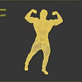 Muscular Shirtless Man Flexing Biceps In Dark Jeans Against Gray Background