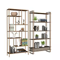 Modern Wooden Bookcase With Layered Shelves Holding Books Decorations Small Plants And Vase