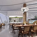 Modern Airport Interior Design With Dining Area Tables Chairs Large Windows And Decorative Column