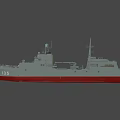 Gray Warship With Red Bottom Number 135 And Superstructure Radar Equipment