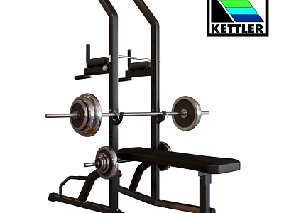 Kettler Sports Equipment Bench Press Machine With Barbell And Weight Plates 3d model