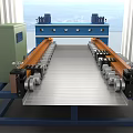 Industrial Metal Sheet Conveyor Equipment With Automated Mechanical Components And Blue Frame