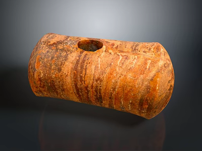 Ancient Stone Weapon With Cylindrical Shape Orange Brown Stripes And Central Hole 3d model